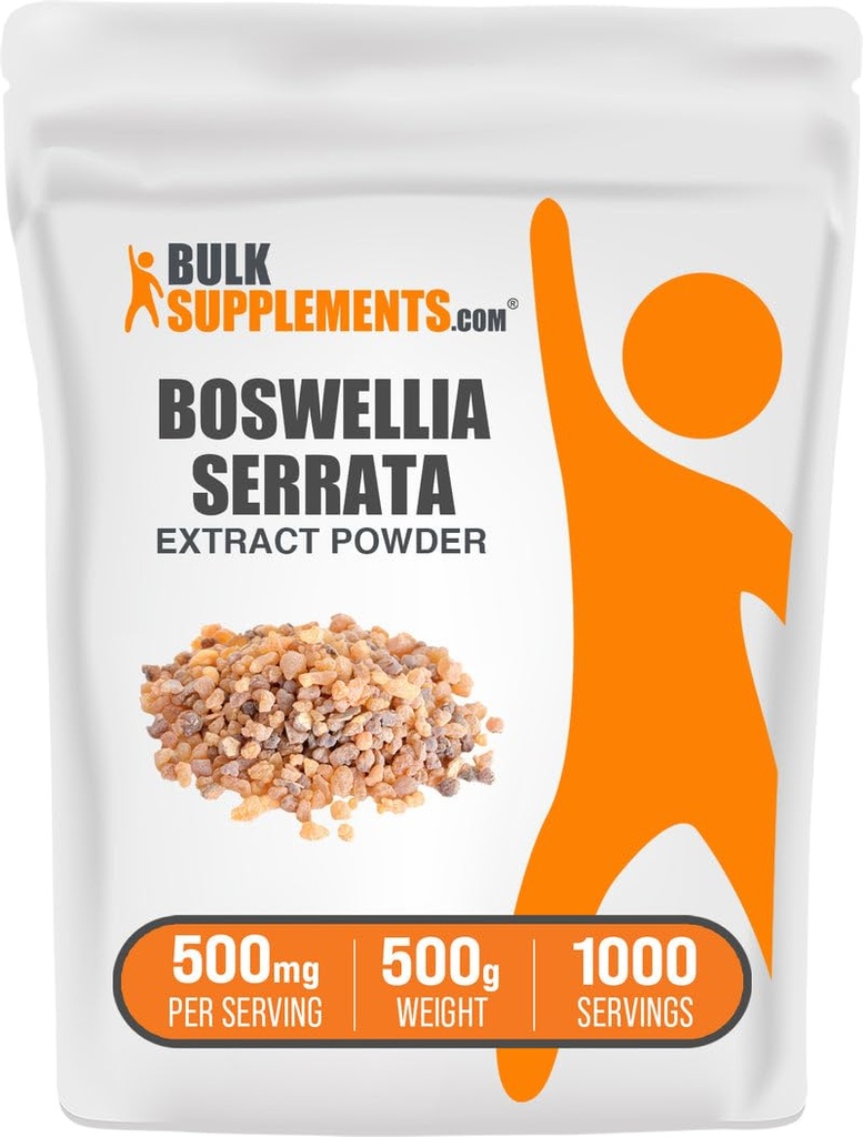BulkSuppliments.com Boswellia Extract Powder Serrata - Boswellia Suplemen, dari Frankindogu Resin - Vegan & Gluten Bebas, 500mg per Serving, 500g (1.1 lbs) (Paket 1)