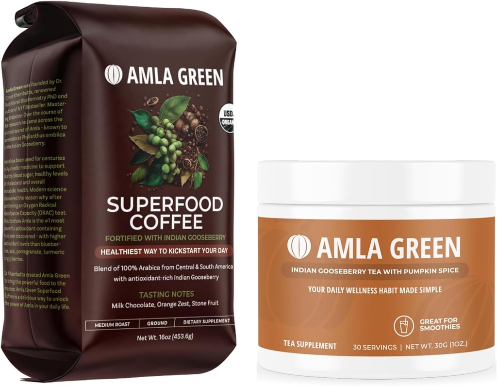 Amla Green Organic Ground Superfood Coffee dan Amla Powder Superfood Suffood Suplement dengan Labu Spice, 20x Ultra Terkonsentrasi di Amla