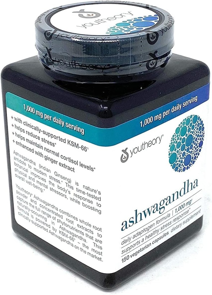 KSM-66 Ashwagandha Suplemen Vegetarian 150 Capsules, 100mg per Daily Serving, Bantuan Dukungan Respon Stres Sehat