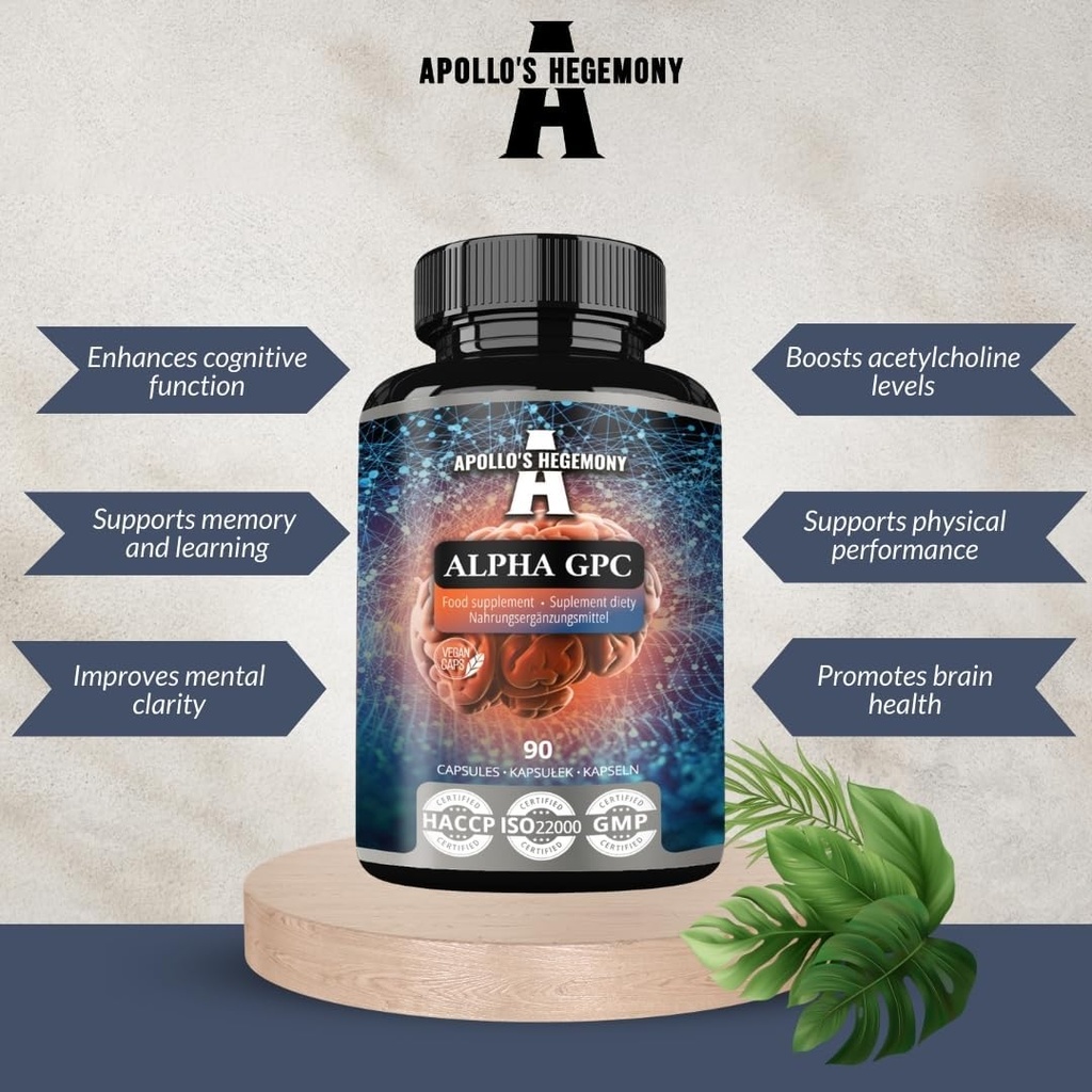 APollo 'S HEGEMONY Alfabet - GPC 600mg per Daily Dose - 90 Vegan Choxsules - 99% Chooline Alfoscerate Dieter Supplemen - Lipid Choline - Memori dan konsentrasi Kapsul