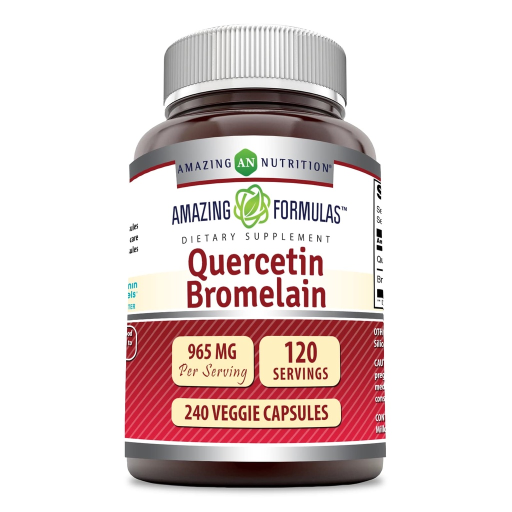 Amazing Nutrition Quercetin 800 Mg dengan Bromelain 165 Mg Vevgie Capsules Suplement (24; Non-GMO 124; Gluten Free 124; Made in USA 124; Sustable for Vegetarians (240 Count)