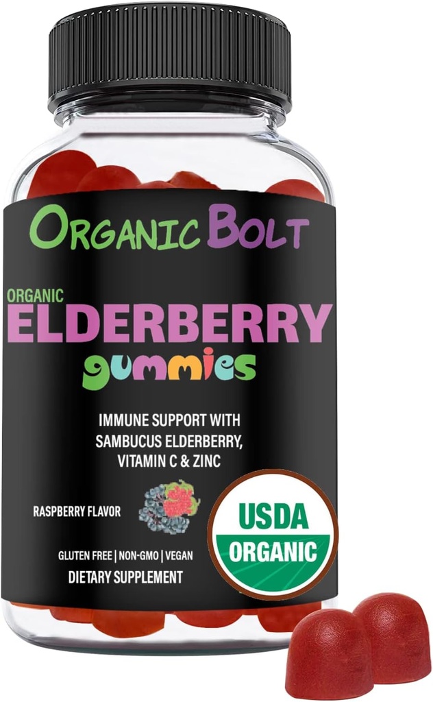 USDA Organik Elderberry Gummies - Potensi Tinggi 150mg Gummi Organik Elderberry untuk Orang dewasa & Anak-anak dengan Vitamin C & Zinc - Imune Dukungan Gummies - Vegan, Gelatin & Gluten Free - 60 Count
