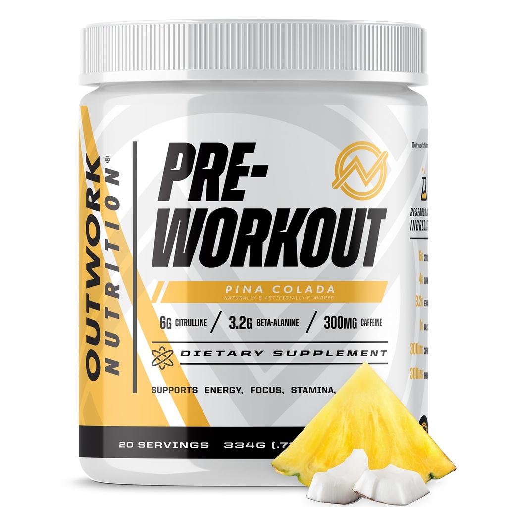 Pemanaman Nootropic Pre Workout Tanpa Kreatine, Pre-Workout Powder dengan Taurine Rhodiola Citrulline Melayu Beta Alanine Caffeine (Pina Colada)