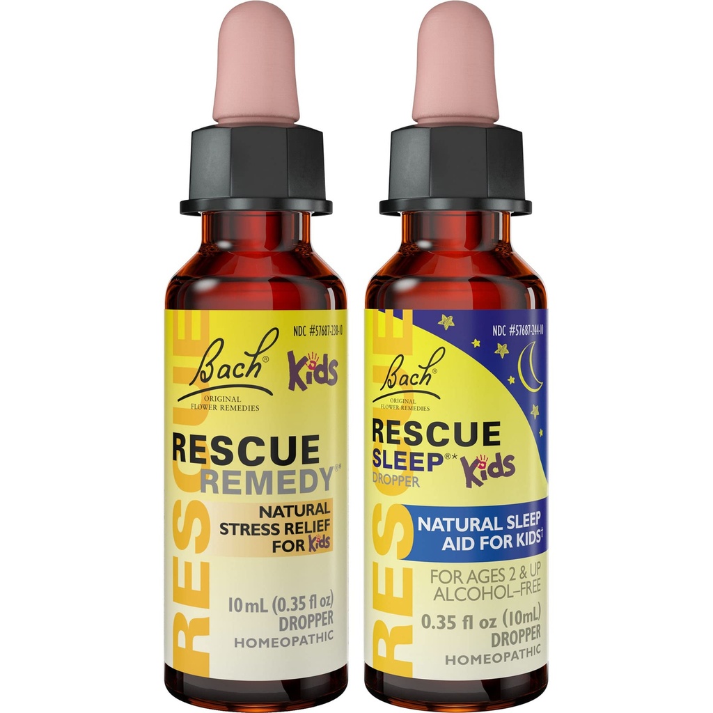Children Day & Night Bundle, Bach RESCUE Remedy Kids Dropper [dan] RESCUE Sleep Kids Dropper- 2-Pk, Stress Relief & Sleef Dukungan dengan Esssences Bunga Alami, Homeopathic, Formula Alkohol Non-Alkohol, 10mL Ea