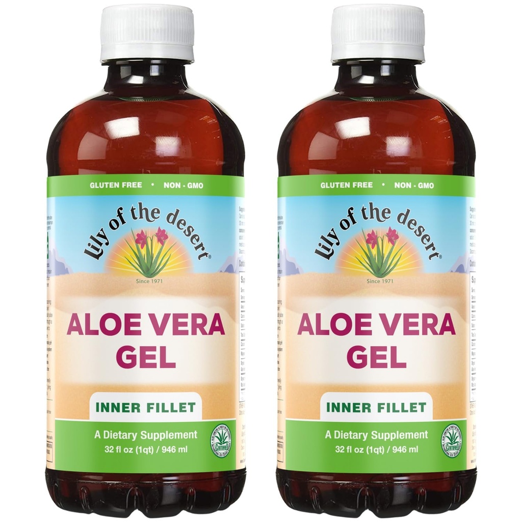 Lily dari Desert Aloe Vera Gel - Inner Fillet Thicker Konsistensi Aloe Vera Minum dengan Vitamin Natural, Enzymes Diet for Gut Health, Relief Perut, Wellness, Glowing Skin, 32 Oz (Paket 2)