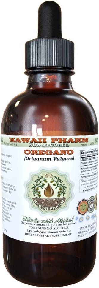 Oregano Alcohol- Free Liquid Extract, Organic Oregano (Origanum vulgare) Leaf Glycerite Natural Herbal Suplemen, Hawaii Pharm, USA 4 f.oz
