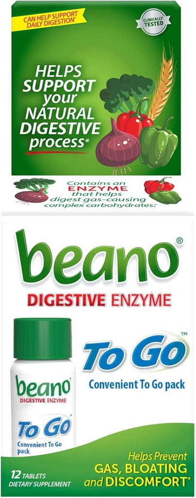 beano To Go Gas Prevention, Food Enzyme Dietary Supplement, Help Digest Gas- Causing Foods, 12 tablet