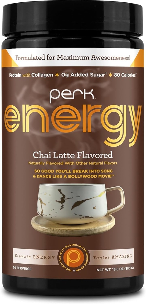 Perk Energy Chai Latte Flavored Drinder (20 Servings) - Gluten- Free, Peanut- Free