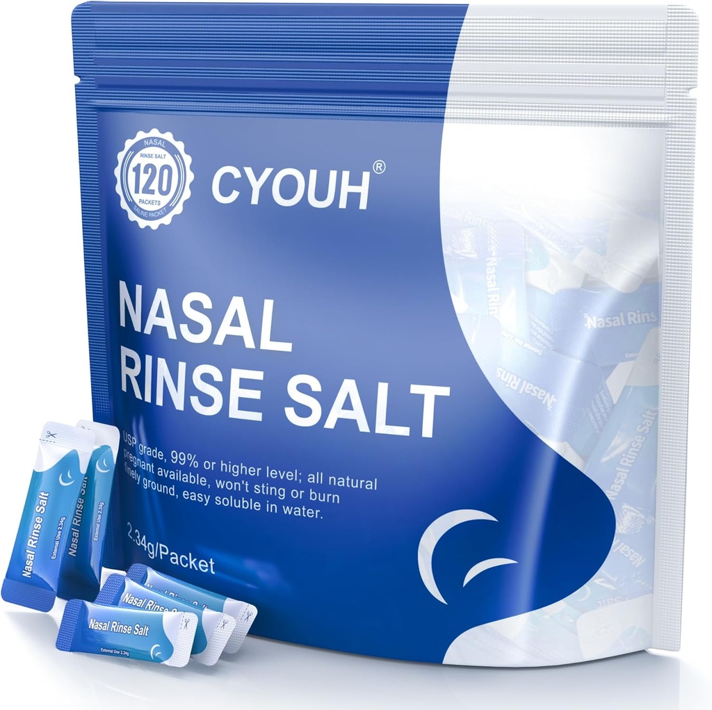 120PCS Salt Saline Packts Sinus Nasal Rinse untuk Neti Pot, Secara Individually Wrapped 2.34G Nasal Wash System Nose Cleaner Saline Refill Packets