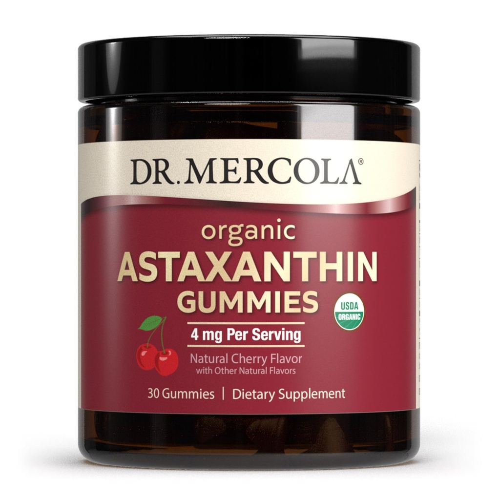 Dr. Mercola Organik Astaxanthin Gummies, 30 Pelayan (30 Gummies), 4 mg Per Serving, Tambahan Dietary, Antioksidan Imune Dukungan, Sertifikasi Organik, Non-GMO