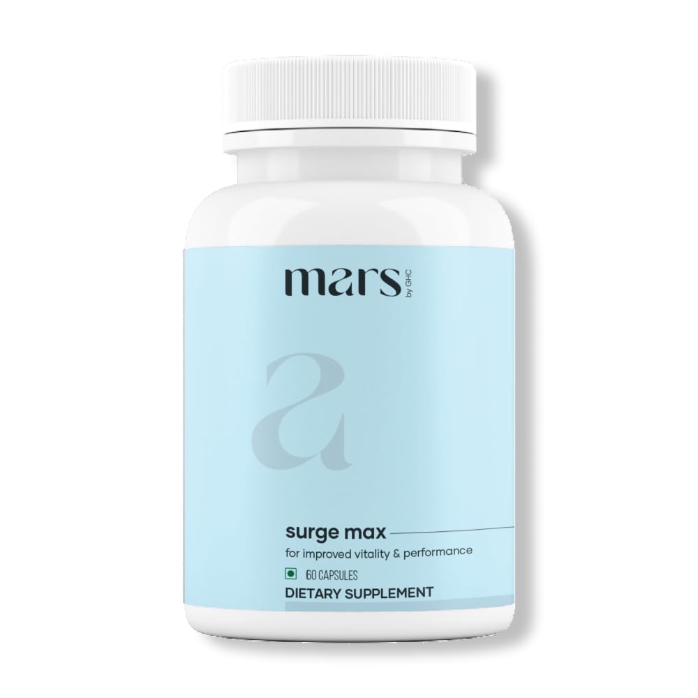 Mars Surgemax Natural Capsules with Shilajit & Safeed Musli 124; Supports Energy, Strength & Imunity 124; for Active Lifestyle 124; 60 Capsules 124; Pack of 1