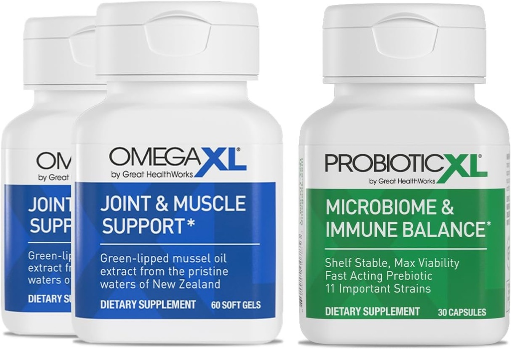 OmegaXL Kuat Bersama dan Dukungan Otot Tambahan 60 Cacah (2 Pack) & Probiotic XL - PreforPro, DE111, Shelf Stable - Progress Heally Gut Growth (30 Vevgie caps)