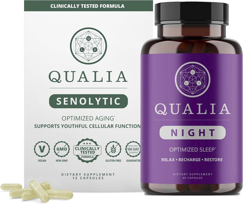Qualia Life Sciences Bundle Qualia Night & Qualia Senolytic, Science- Backed Support for Deep Refreshing Sleep and Optimal Cell Repair