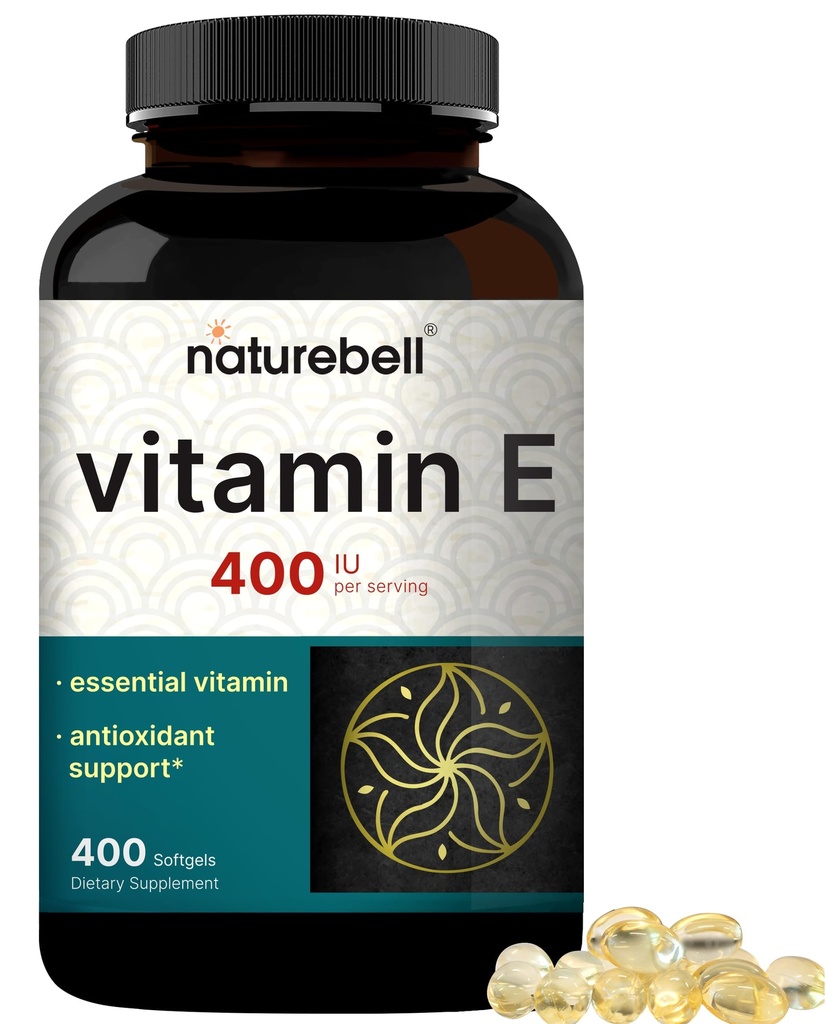 NatureBell Vitamin E Oil Softgels, 400iu Per Serving, 400 Pil 134; Suplemen Antioksidan Essily, Formulir Absorbed - Supports Skin, Heart, & Imune Health - Non-GMO