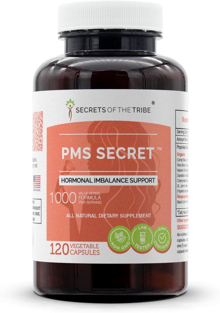 PMS Secret 120 Capsules, 1000 mg, Black Cohosh, Cramp, Vitex, Valerian, Dandelion, Chamomile, St. John 's Welt. Dukungan Imbalance Hormonal (120 Capsules)