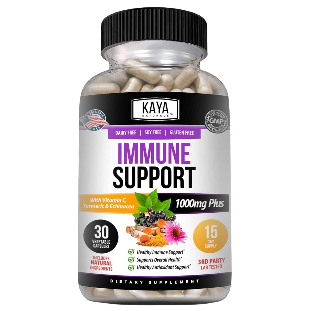Kaya migrals Elderberry Immune Support 124; Vitamin dengan Zinc dan Vitamin C untuk Dewasa, Progoric & Turmeric 1000mg Immune System Booster Sambucus Capsules - 30 Count