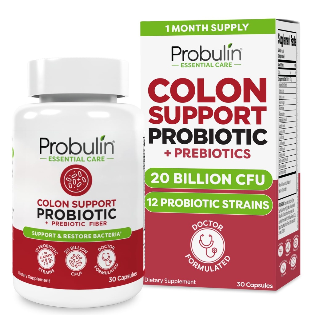 Probulin Colon Dukung Probiotic Suplemen, Daily Gut, Digetsy, dan Ammune Health Prosules Kapsul untuk Pria dan Wanita, 20 Milyar CFU, Vegan, 30 Count Bottle