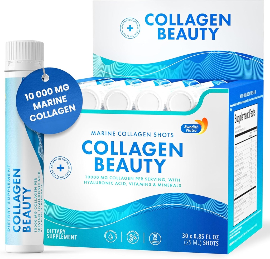 - Collagen Beauty Beauty 124; 10.000 mg Hydrolyzed Marine Collagen Liquid Suplement Sugare- 30 x 25 ml Daily Shots 124; Hyaluronic Acid dan Vitamin C untuk mendukung rambut sehat, Skin, Nails 124; Sugar- Free