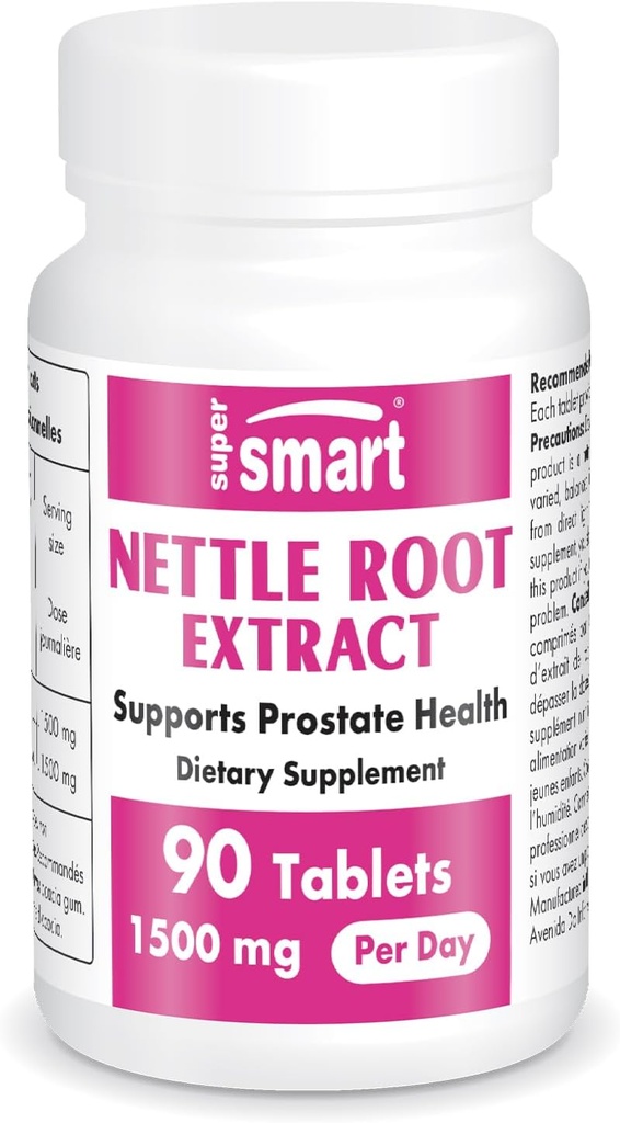 Supersmart - Nettle Root Extract 1500 mg Per Day - Ekstrak Root Nettle Stinging - Dukung Trakte Urin Sehat - Prostate Suplemen Pria 124; None-GMO - 90 Tablet.