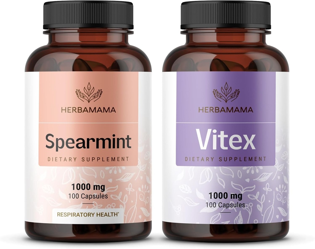 HERBAMAMA Spearmint and Vitex Kit - Bundle of 1000 mg Spearmint Leaf & Vitex Chasules - Vegan, Non-GMO, Glatin- Free - 2 Pack