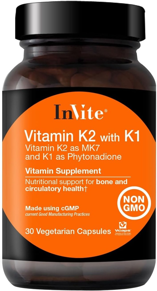 Undang Kesehatan Vitamin K2 dengan K1 - Mendukung Bone dan Sirkulasi Kesehatan - Vitamin K2 sebagai MK7 dan K1 dan Phytonadione - 30 Vegetarian Capsules (2- Pack)