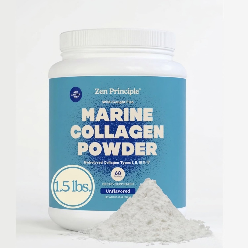 Zen Principle Marine Collagen Peptides Powder 1.5 Ib. Wild- Menangkap Fish, Non-GMO, Menyediakan Skin sehat, Rambut, Joints dan Bones. Protein Tipe 1 & 3. Acids Amino. Tidak berselera, mudah untuk Mix.