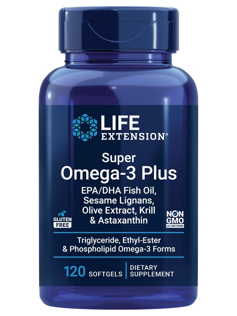 Extension Super Omega- 3 plus EPA / DHA Fish Oil, Sesame Lignans, Olive Extract, Krill & Astaxanthin - Heart, Brain & Joint Health Support - Gluten- Free, Non-GMO - 120 Softgeels