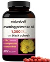 NatureBell Malam Primrose Oil dengan Black Cohosh, 1.300mg Per Serving, 300 Mini- Softgeels 124; Cold Press Seeds, Menahan 130mg GLA untuk Women Kesehatan & Skin Care Dukungan - Hexane Bebas, Non-GMO