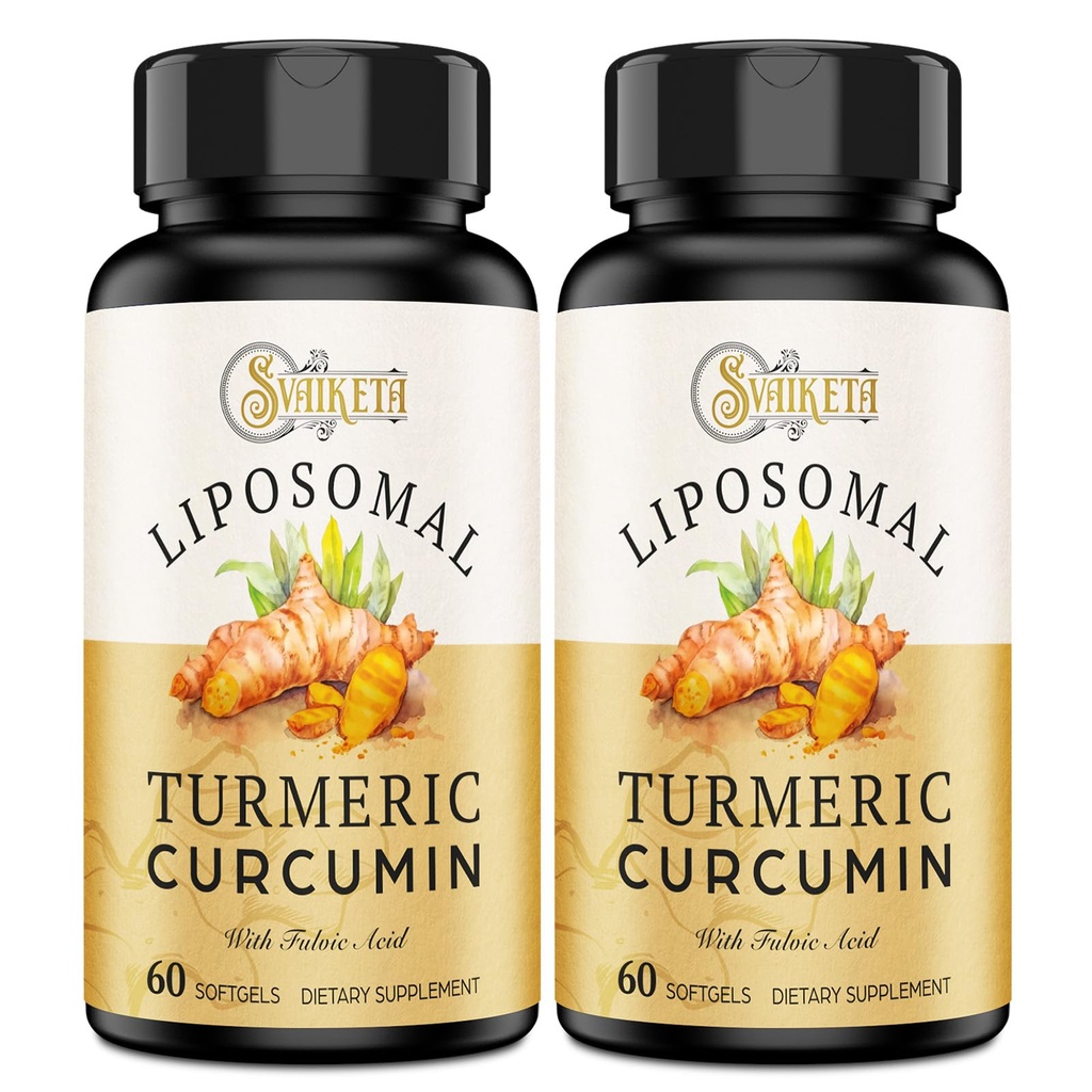 Lipomal Curcumin Suplemen Turmeric - 2000mg, 95% Ekstrak Curcuminoid dengan Piperine - 60 Softgels (2 Botol)