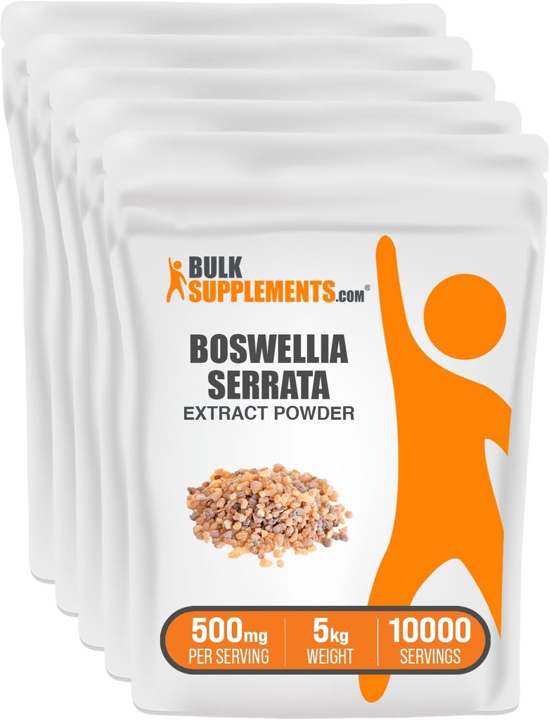 BulkSuppliments.com Boswellia Extract Powder Serrata - dari Frankindogu Resin, Boswellia Serrata Powder - Herbal Suplemen, Gluten Bebas, 500mg per Serving, 5kg (11 lbs) (Paket 5)