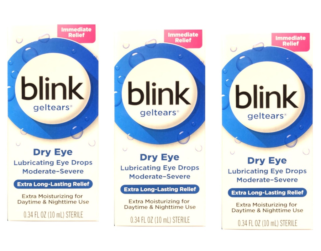 Blink GelTears Lubrificating Eye Drops for Dry Eye, Extra Long- Lasting Relief, Moisturizing Formula Mula, Moustuate to parse Dryness, 0.34 fl oz (Paket 3)