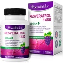 100% Reveratrol Natural - 1480mg Per Serving, 90 Veggie Capsules, 99% Pure Transveratrol, Antioksidant untuk Penuaan Sehat, Otak & Heart Dukungan