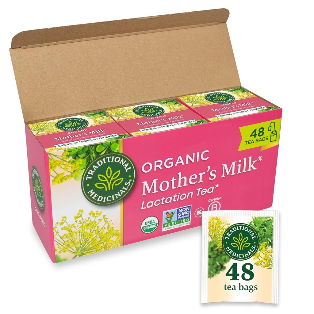 Tea Obat Tradisional, Susu Ibu Organik, Mengolah Lactation Sehat, Dukungan Payudara, 48 Tea Bags (3 Pack)
