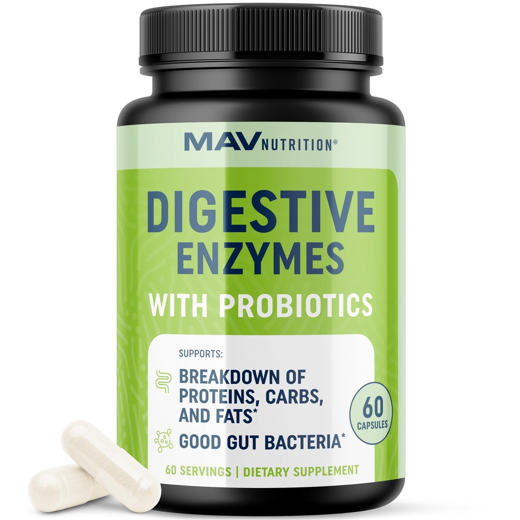 Enzimas Digestivas con Probióticos 124; Salud Digestiva yang disebut Mujeres y Hombres y 124; Mezcla de Enzimas de 400 mg con Cepas Probióticas para la Digestión y la Salud Intestinal 124os; Vegetariano 124; 60 Cápsulas