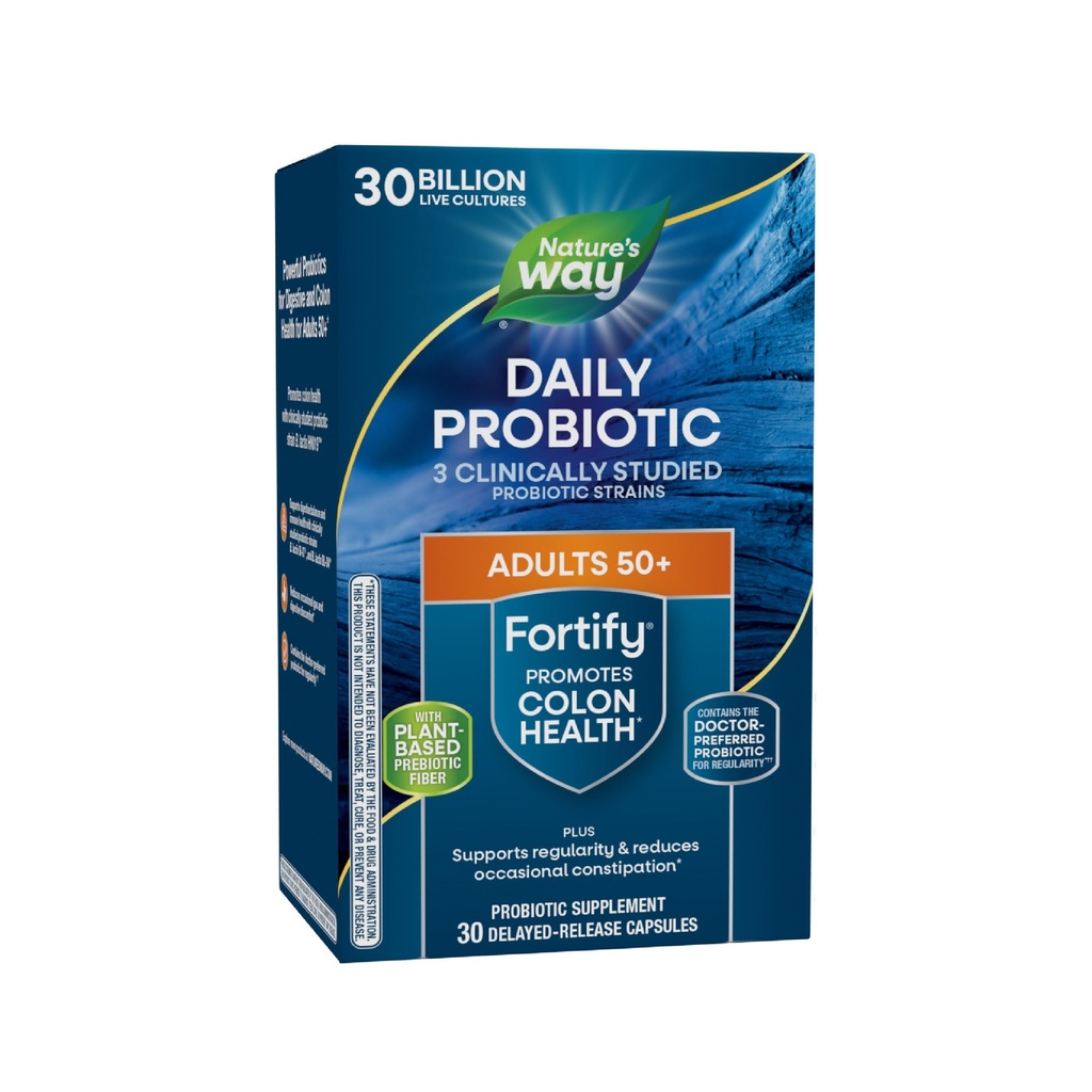 Nature 's Way Fortify 50 + Daily Probiotic for Men & Women, 30 Milyar Live Cultures, Colon, Digeptical, and Immune Health Suppplemen, 30 Kapsul