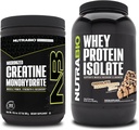NuttraBio Creatine Monohydrate, Unfeatored, 300g dan Whey Protein Isolate, Chocolate Peanut Butter, Tambahan Bundle - Muscle Energy, Lean Muscle Growth, Recovery, and Power
