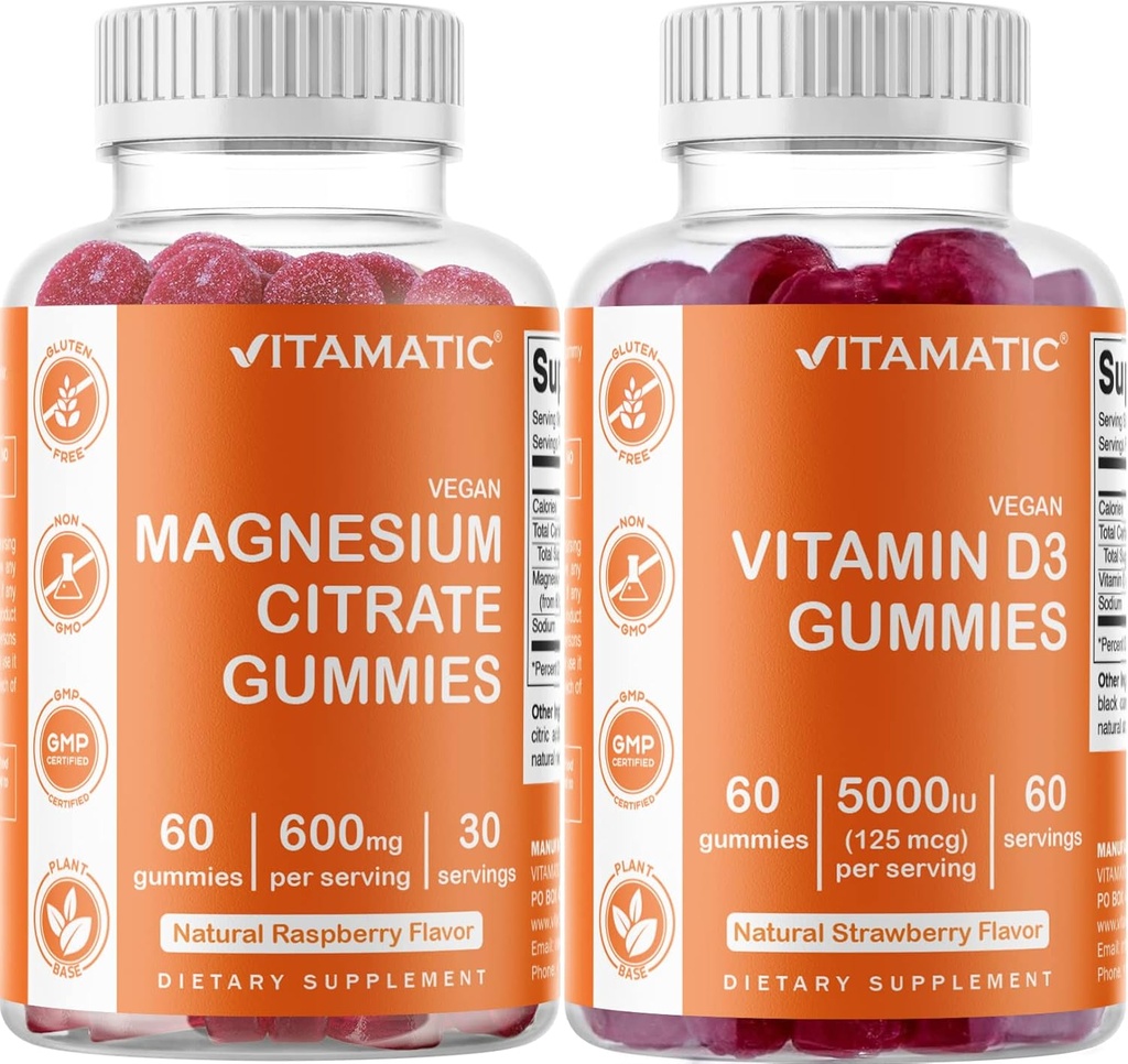 Vitamin Magnesium & Vitamin D3 Gummies Combo - 60 Vegan Count