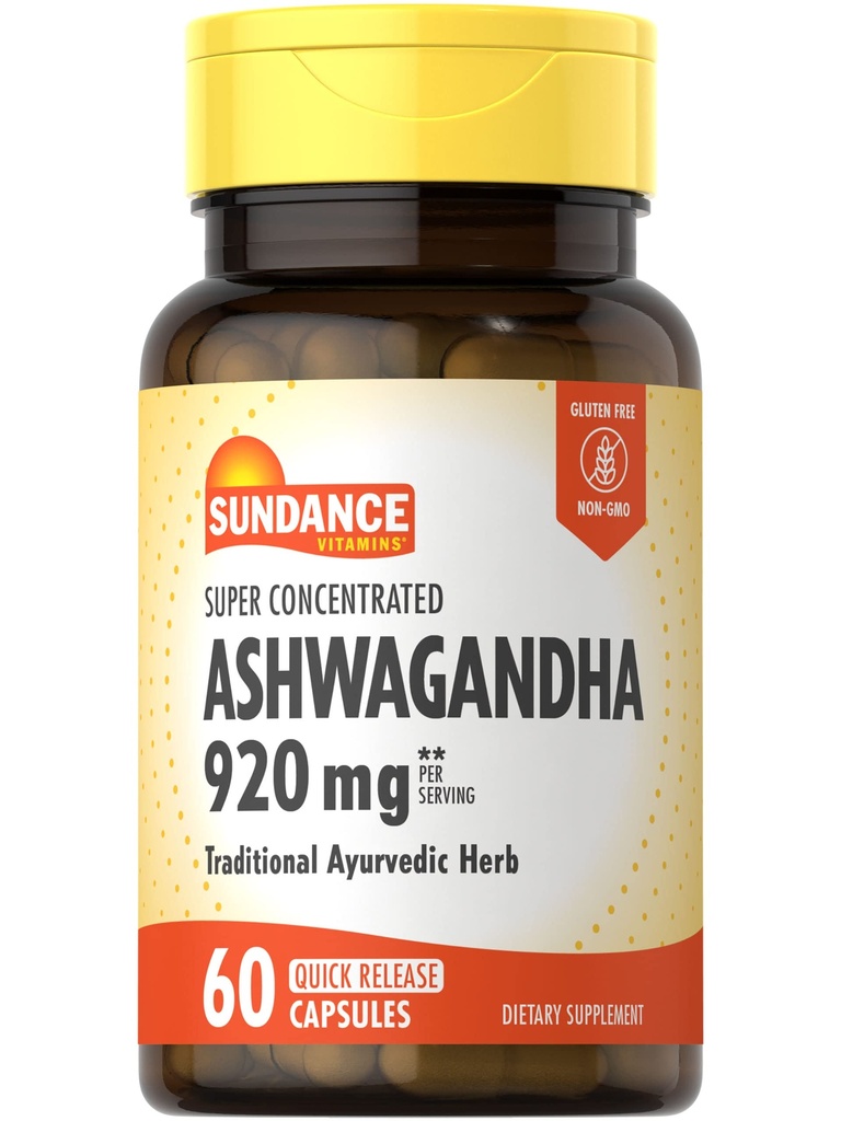 Sundance Ashwagandha 920mg 124; 60 Capsules 12.4; Super concentitied 126; Tradisional Ayurvedic Herb 124; Non-GMO, Gluten Free Suplemen