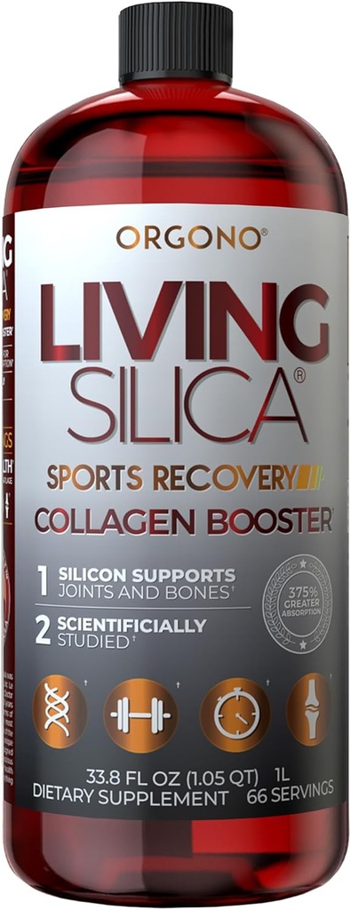 Orgono Living Silica Sports Recovery 124; Vegan Collagen Booster 124; Silica- berbasis 124; Pra & Post Workout Suplemen Gabungan, Tendon & Cartilage Kesehatan, Energi & Endurance 124; 33.8 Fl Oz