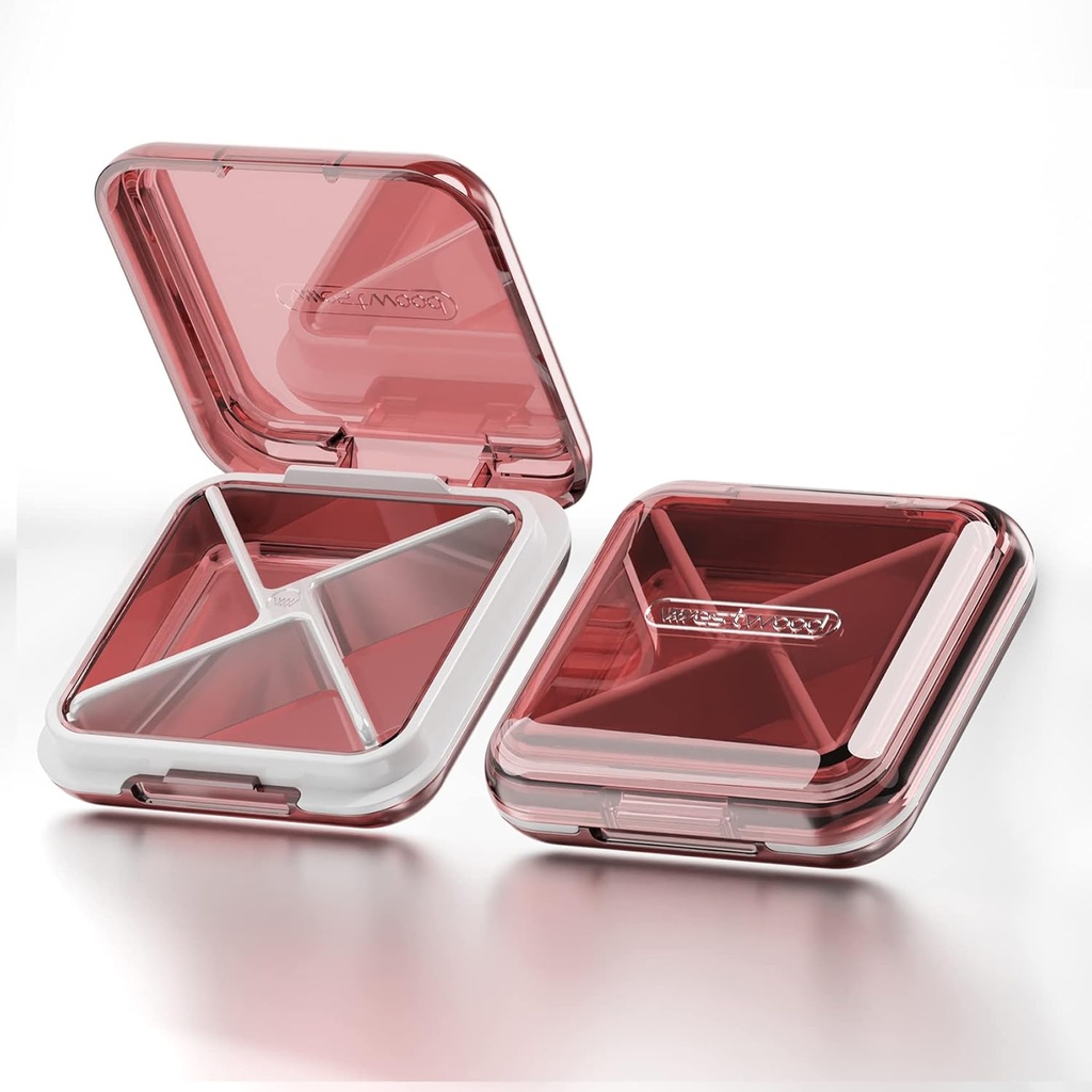 DUBSTAR Daily Pill Organizer, 4 Comparts Portable Travel Small Case, Pill Box for Purse Pocket to Hold Vitamin, Cod Liver Oil, Suplemen dan Medication (Red)