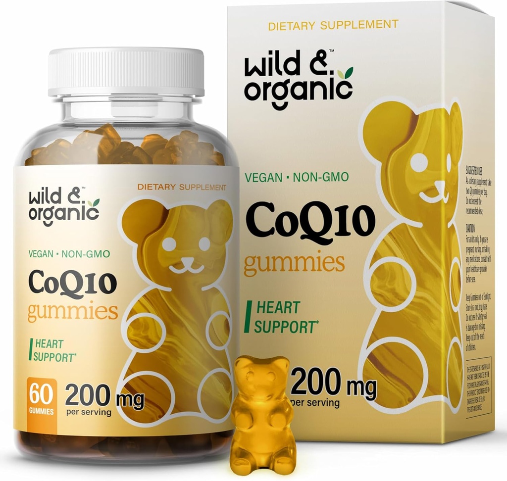 Wild & Organic CoQ10 Gummies - Vegan CoQ10 200mg Antioksidant Suplemen dengan Ubiquinone