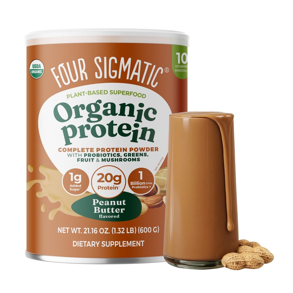 Empat Tumbuhan Organik Berbasis Protein Powder Peanut Butter Protein dengan Mane Singa, Chaga, Cordyceps dan Lebih dari 124; Clean Vegan Protein Meningkat untuk Fungsi Otak dan Imuniune Dukungan 124; 21.16 oz