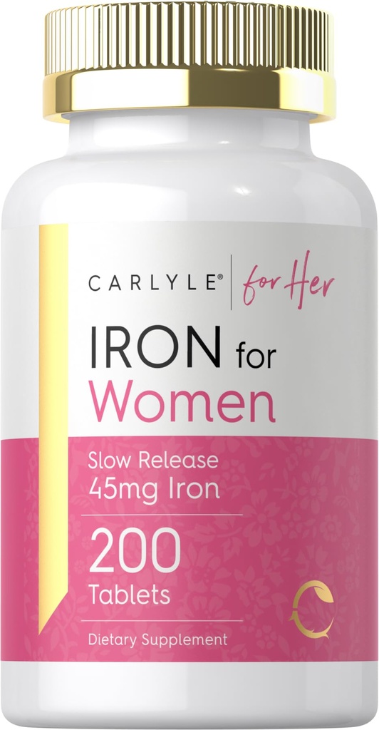 Carlyle Iron Suplemen untuk Perempuan 124; 45mg 124; 200 Debit Tablet Lambat 12.4; Vegetarian, Non-GMO, Gluten Gratis Pil 124; untuk Her