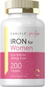 Carlyle Iron Suplemen untuk Perempuan 124; 45mg 124; 200 Debit Tablet Lambat 12.4; Vegetarian, Non-GMO, Gluten Gratis Pil 124; untuk Her