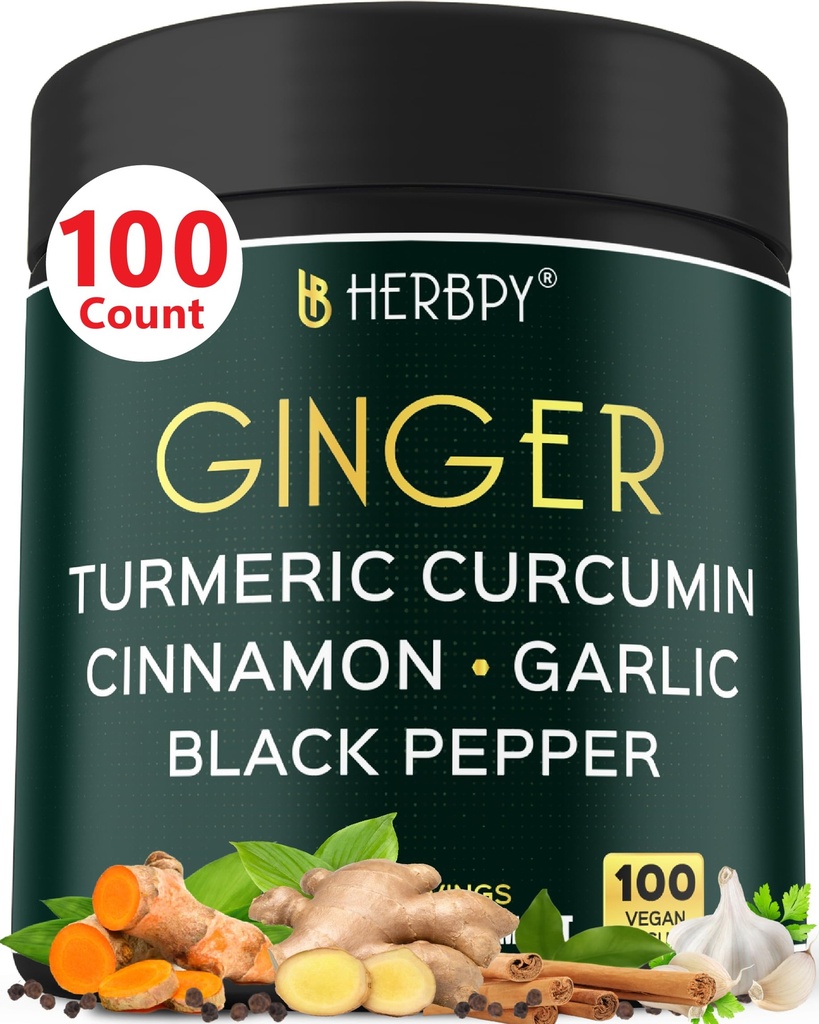 5in1 Ginger dan Turmeric Suplemen dengan Cinnamon Ceylon, Bawang putih - Ditraffic, Imune, Brain & Heart Health Support - 100 Vegan Capsules