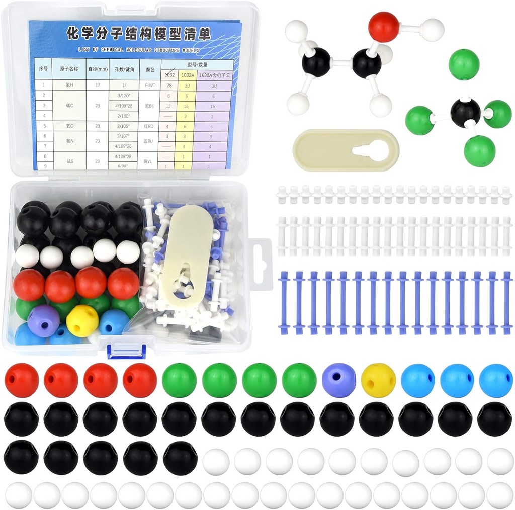 Model Molekul Organik 136pcs Molekular Model Molelar Molelar untuk Mahasiswa dan Guru Inorganik & Kimia Akademik Organik Pendidikan 59 Atom & 76 Ikatan Links & 1 Remover Link Atom