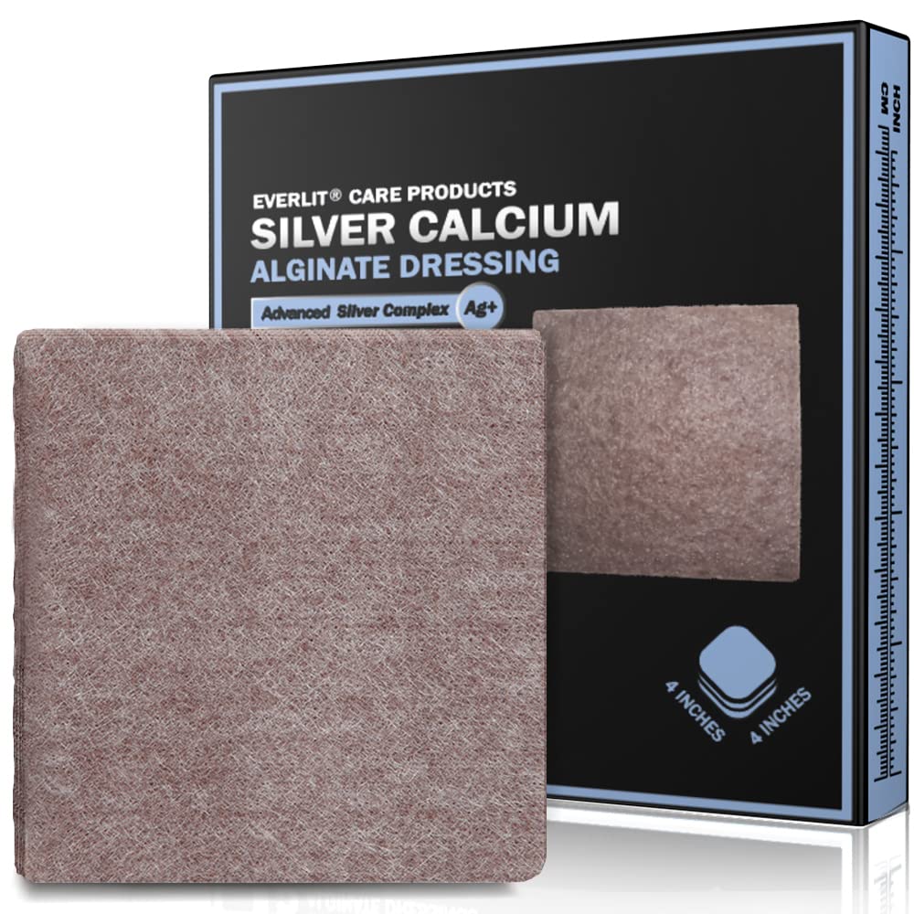 EVERIT AG Silver Calcium Alginate Wound Dressing 124; Absorbend Non-Stick Sterile Dressing Pad 124; Gentle Gauze with Natural Melling Fiber for Wound Care