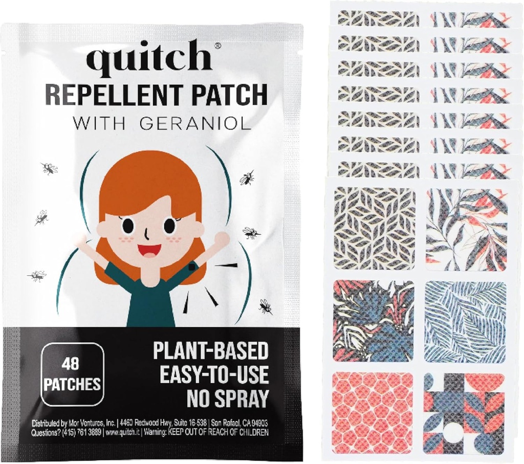 Quitch Natural Mosquito Repellent Sticker for Kids & Adults; geraniol Bug Patch 126; AntiMosquito Patch 124; Mosquito Patch for Baby 124; Bug Spray Stickers 124; Citronella Insect Repellent Alternatif