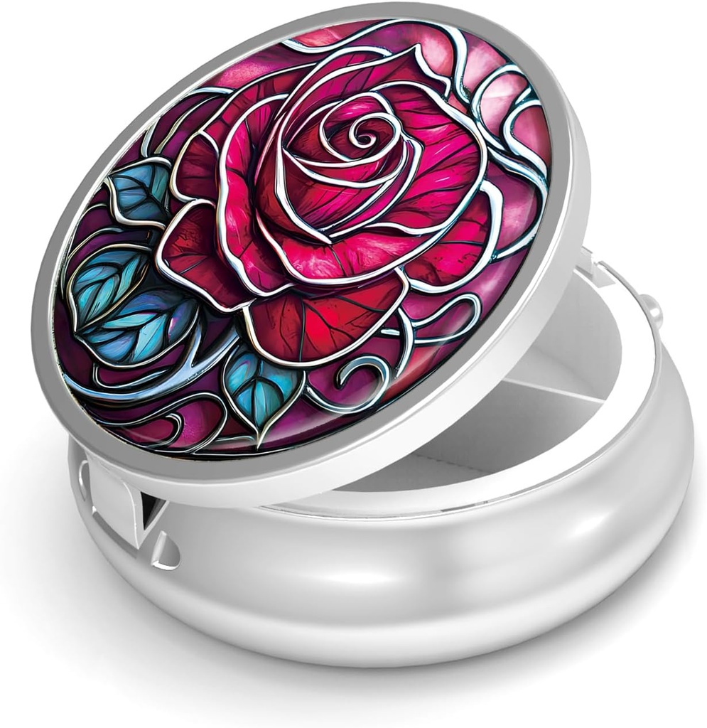 Pill Box-3 Kompartemen Kasus Pil Kecil untuk Purse & Pocket Mini Metal Pill Travel Container untuk menahan Suplemen Vitamin BPA- Free (Rose)