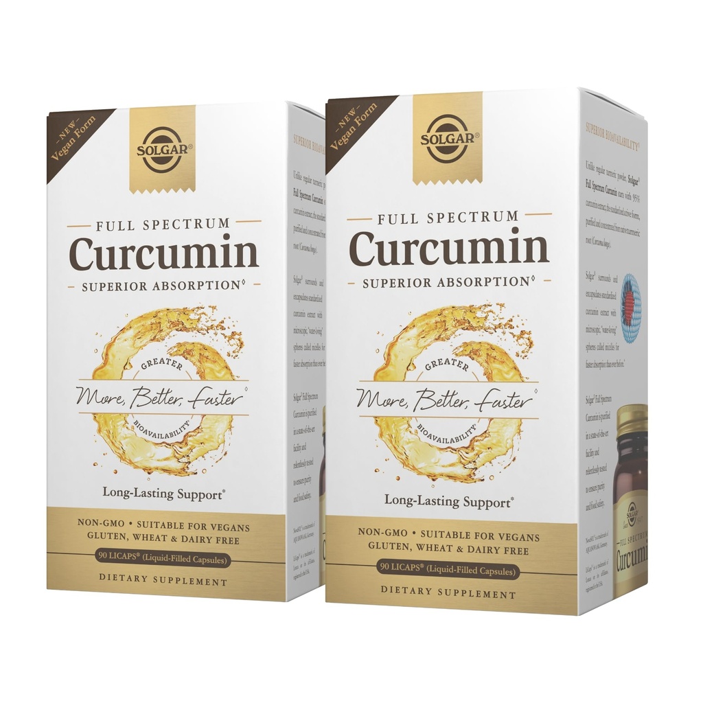 Solgar Curcumin Spectrum Penuh - 90 Licaps, Paket 2 - Penyerangan Superior - Otak, Gabungan & Imune Kesehatan